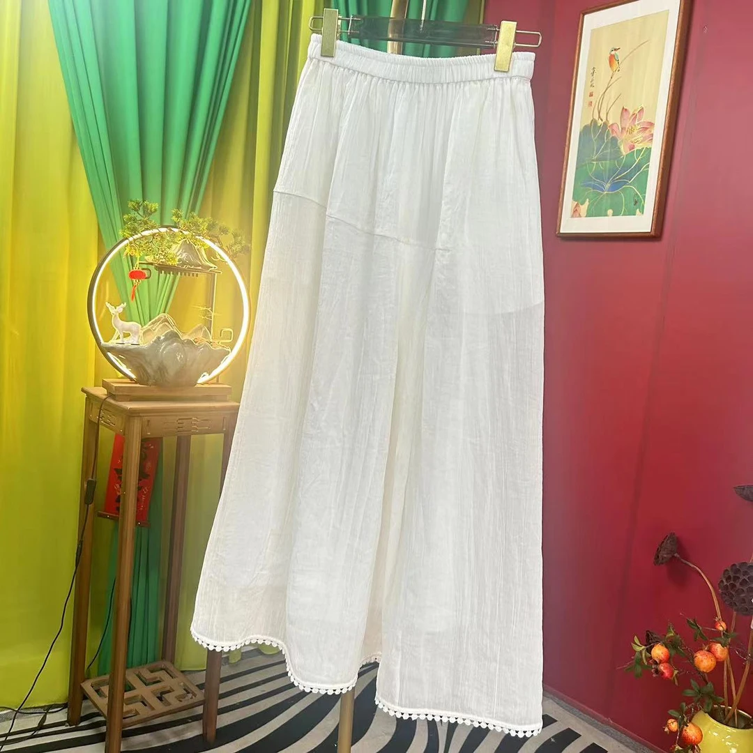 【闲庭序】苎麻纯色阔腿裤长裤夏季休闲裤白色百搭双层芭蕾风