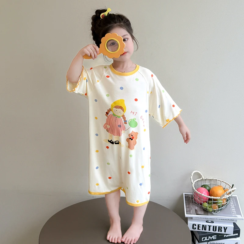女童睡裙夏季莫代尔连体空调服宝宝防着凉薄款裙子女孩儿童家居服
