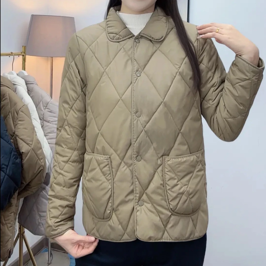 2025春季新款轻薄棉服百搭休闲减龄妈妈装整张棉可机洗【大菱形格】