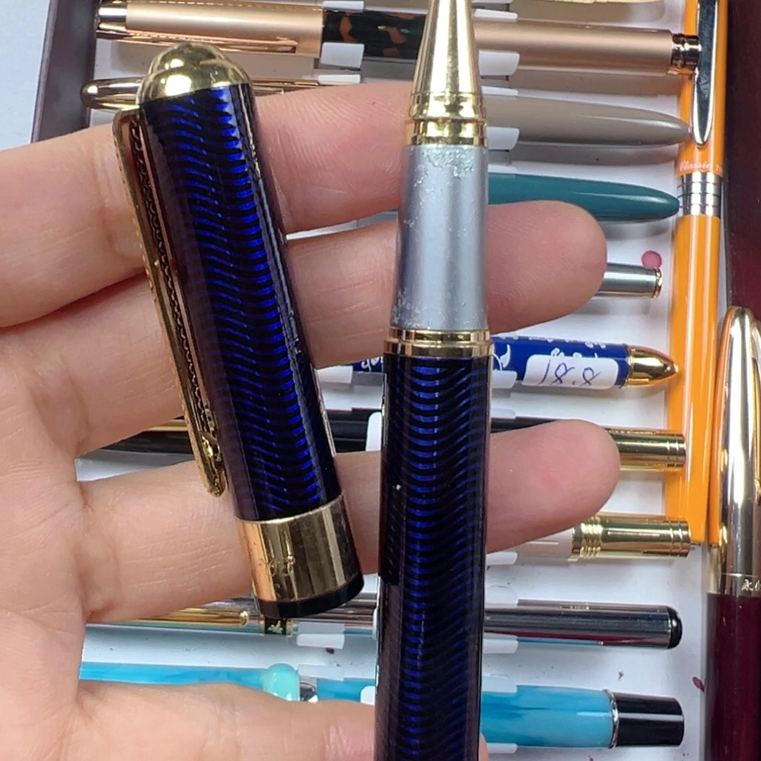 便携式全铜宝珠笔宝蓝色笔握有氧化瑕疵