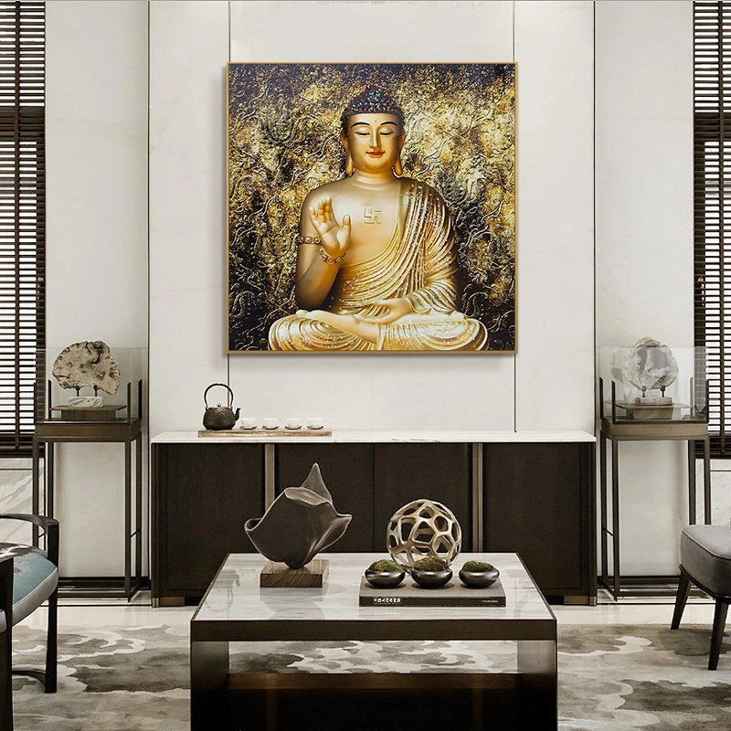 佛像挂画晶瓷入户玄关装饰画 铝合金边框客厅卧室禅意挂画 佛8080