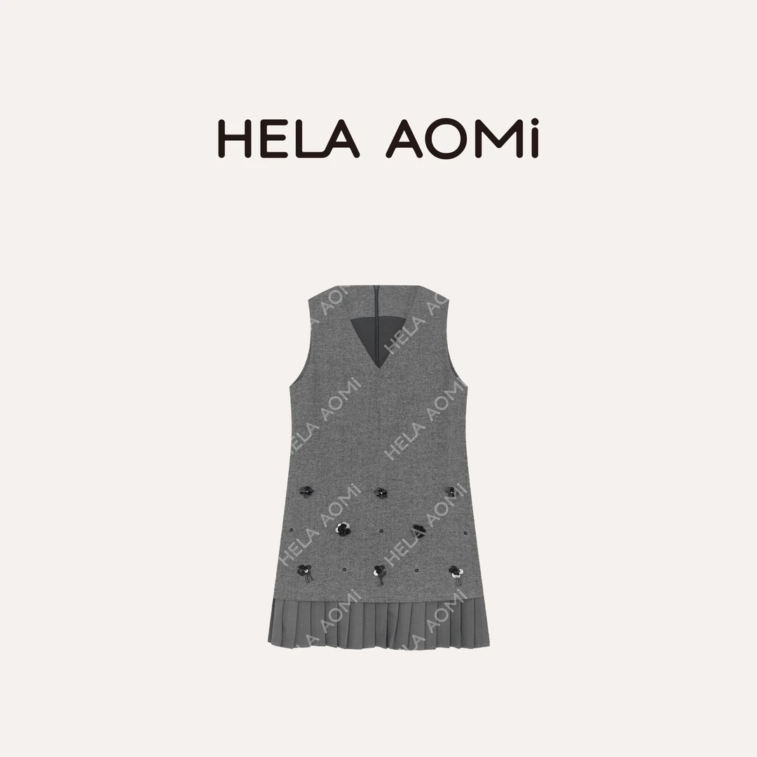 HELA AOMI “可露丽”绵羊毛50%混纺立体钉珠背心连衣裙CY5CN73132