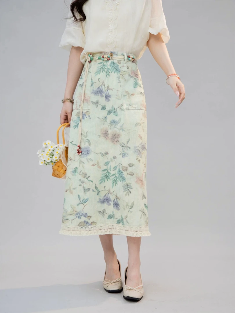 张嘉圆  25年新款气质高腰百搭显瘦小众设计碎花半身裙#4276