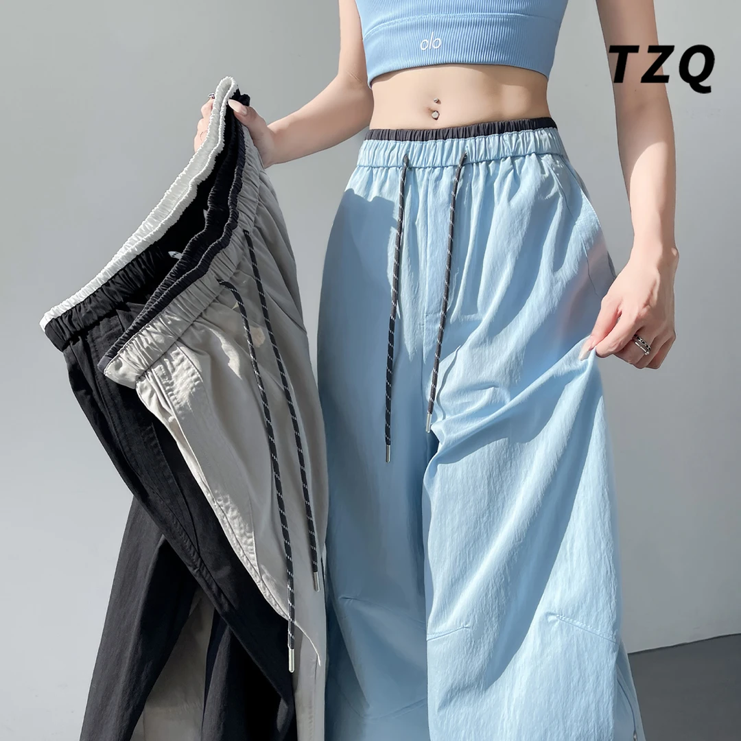 夏日冰丝速干工装运动裤女款2025薄款辣妹伞兵休闲裤子TZQ2550209