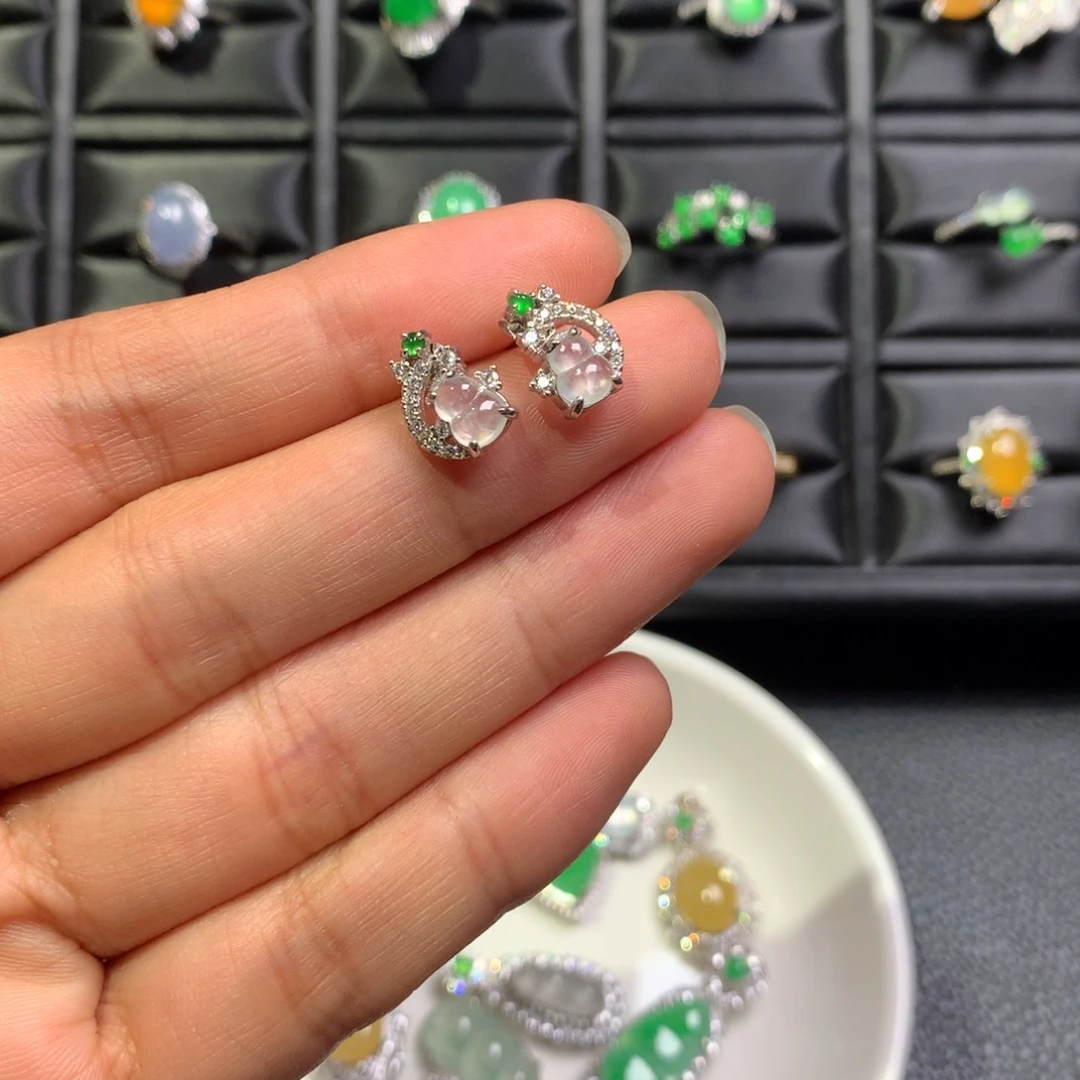 翡翠银S925镶嵌耳饰