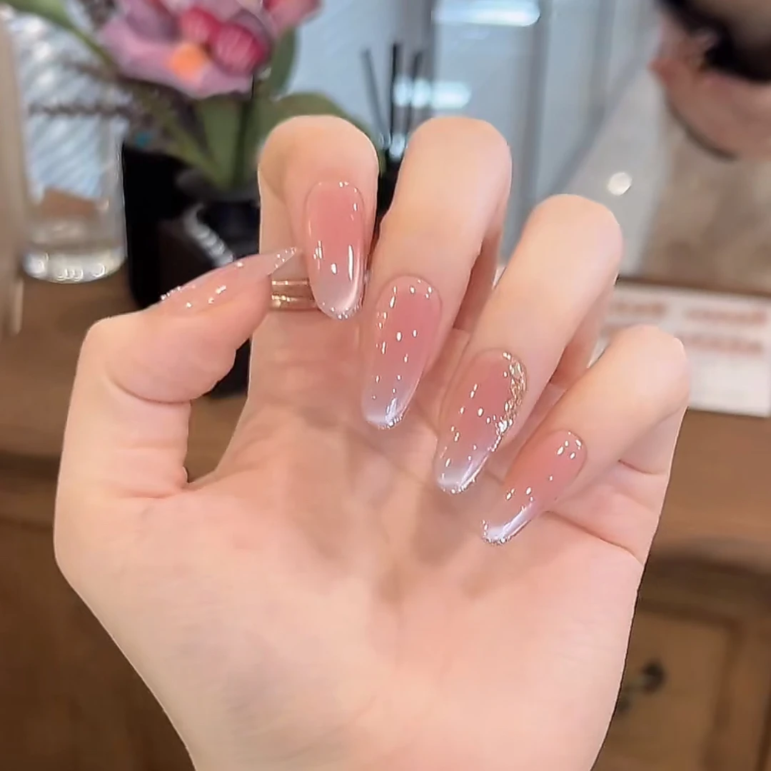 【云中歌】 纯欲裸色简约金边猫眼气质纯手工穿戴甲