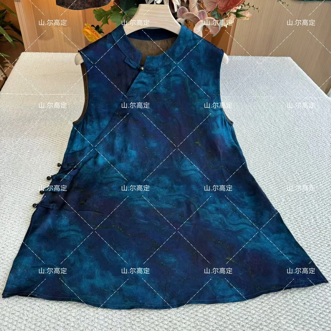 山.尔【蓝色星河】100桑蚕丝香云纱无袖上衣