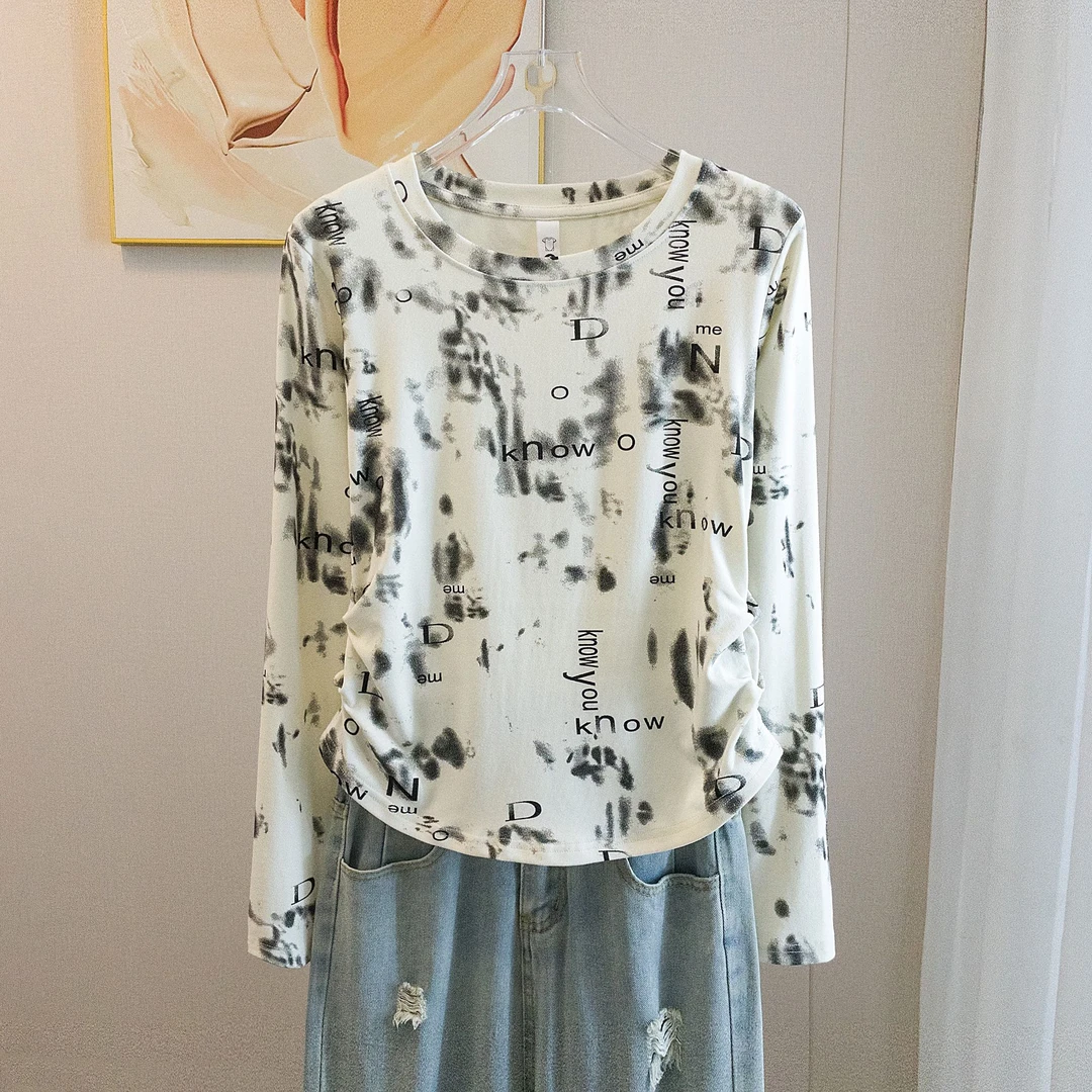 yoewshean/羽媗微胖妹妹大码女装显瘦修身新款字母长袖t恤内百搭