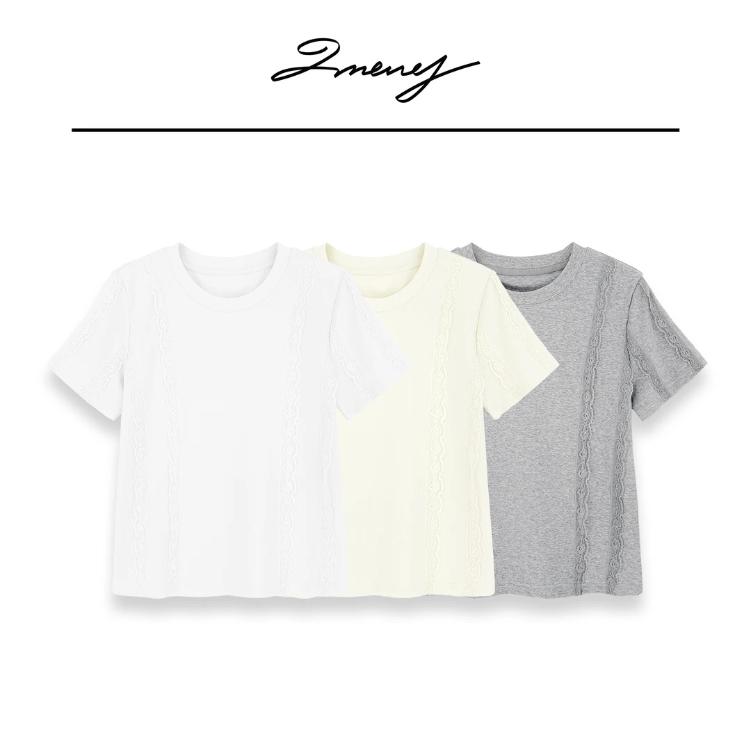 LMENY精致花边T~百搭圆领设计感蕾丝花边显瘦短袖25AT029