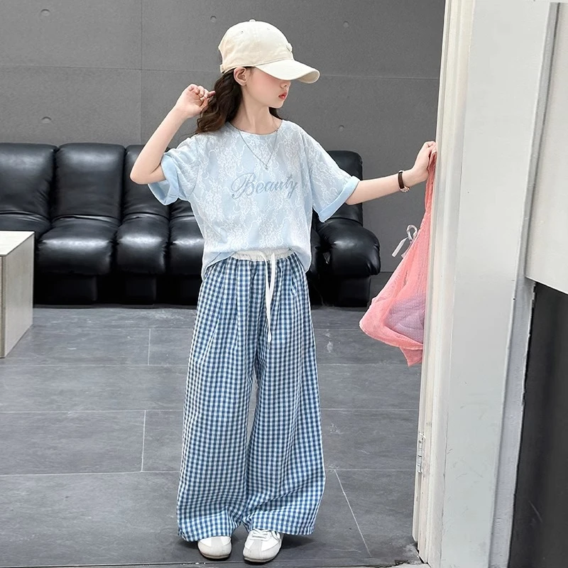 女童短袖套装潮款夏款新款儿童洋气中大童夏装时髦休闲阔腿裤裤子