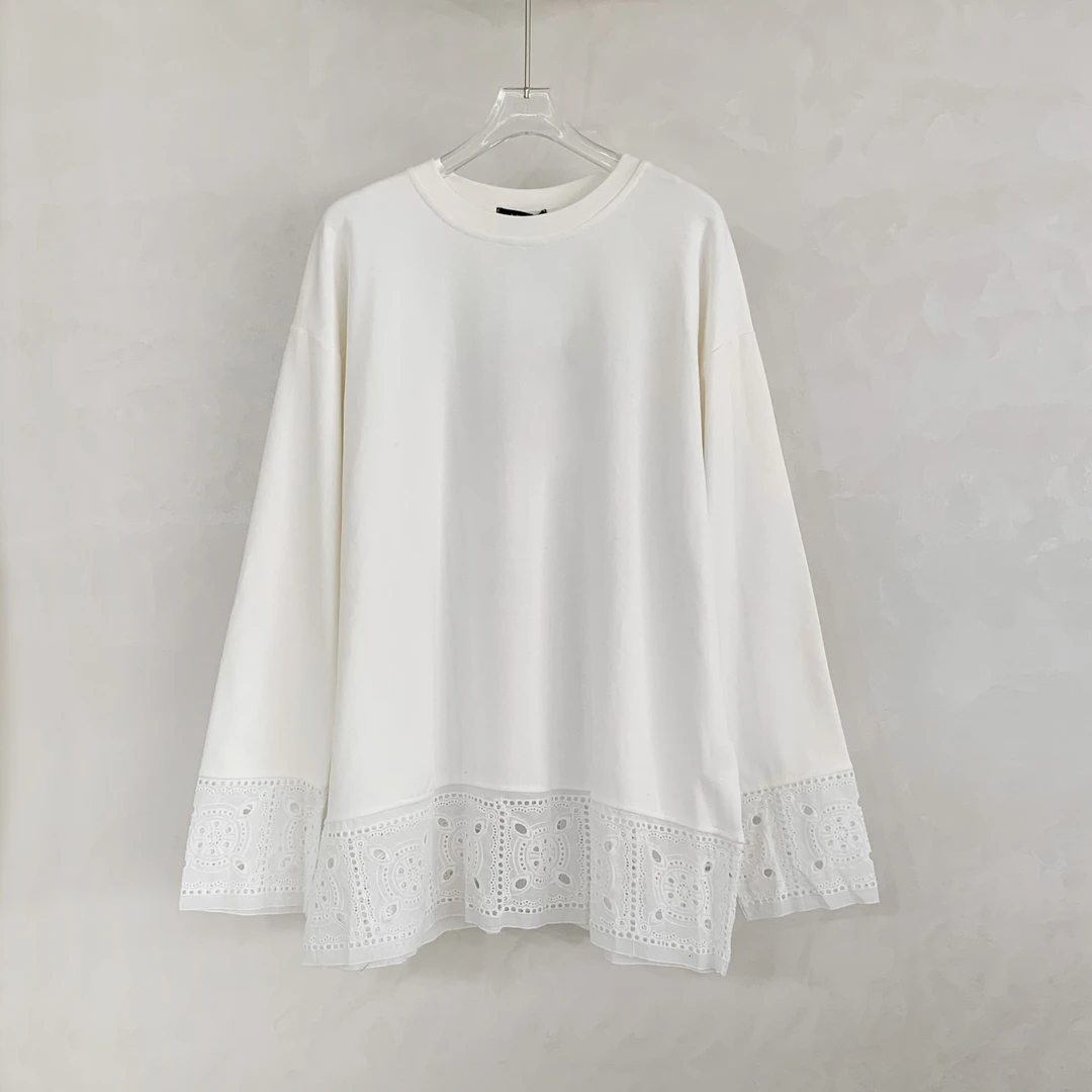 DEZI宝藏衣橱拼镂空花纹下摆长袖舒适女士显瘦T恤LS1081088