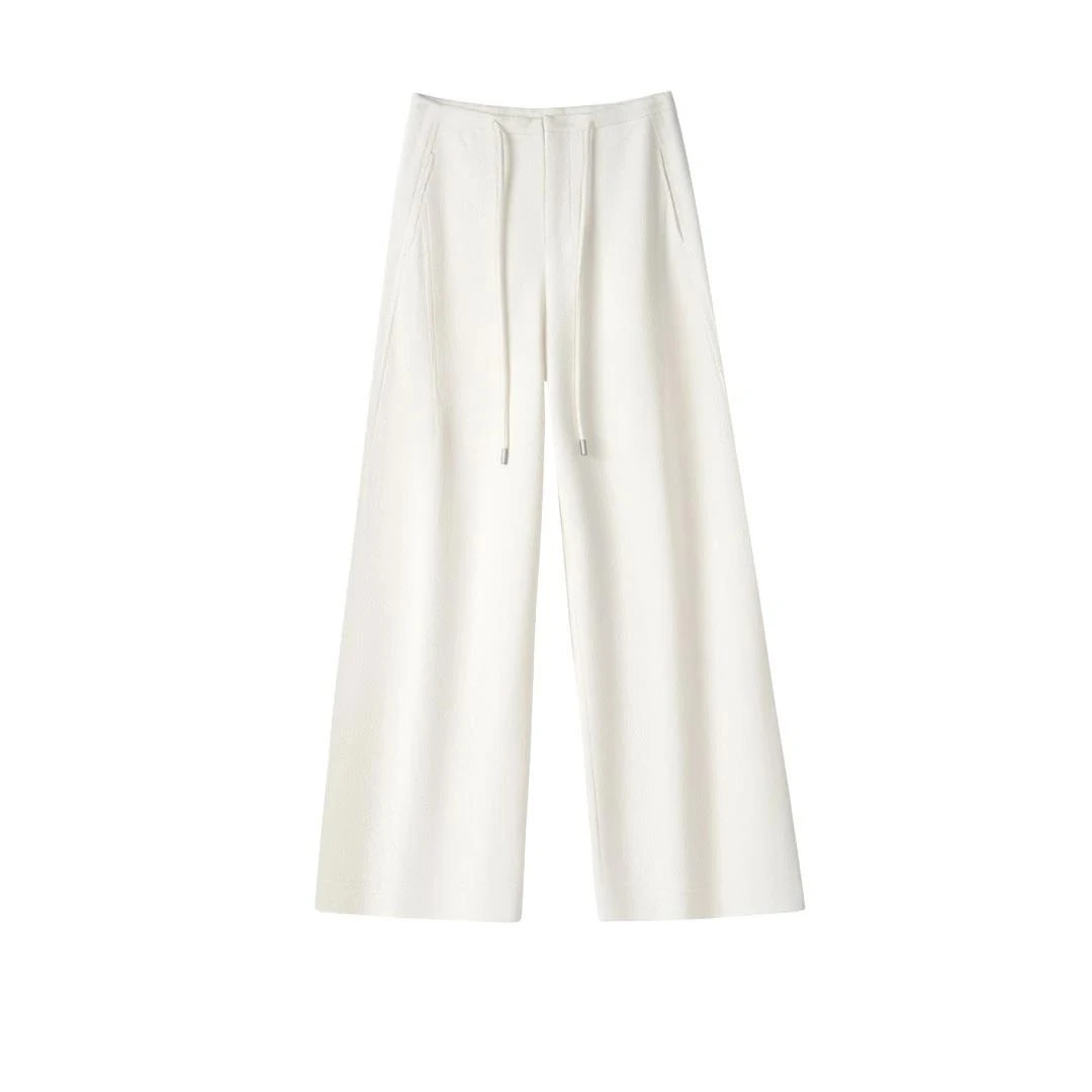 醋酸羊毛时尚百搭阔腿裤女2025秋冬新款宽松直筒弯刀裤简约拖地裤