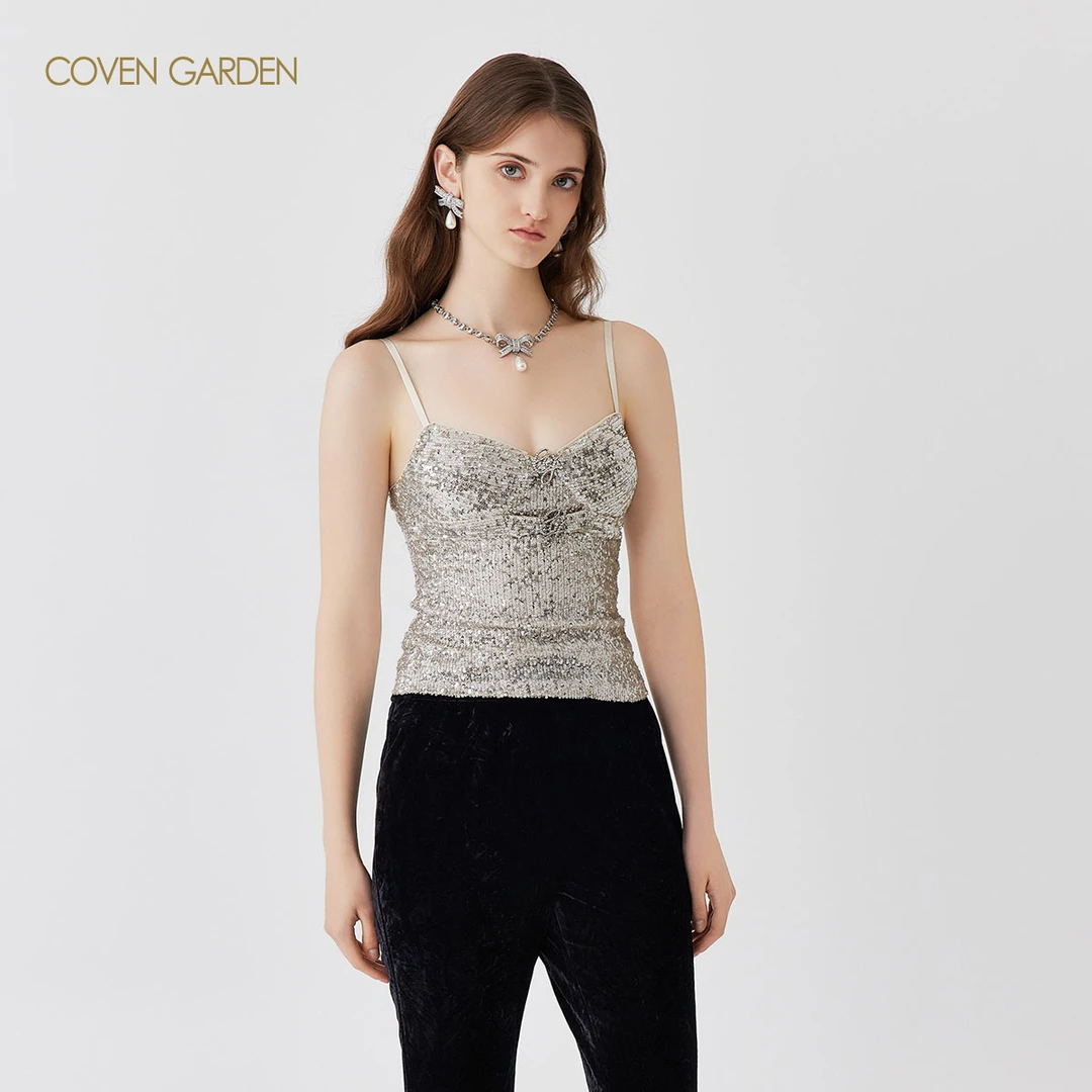 哥文花园 巨闪亮片吊带背心上衣女小众 CLA1093130