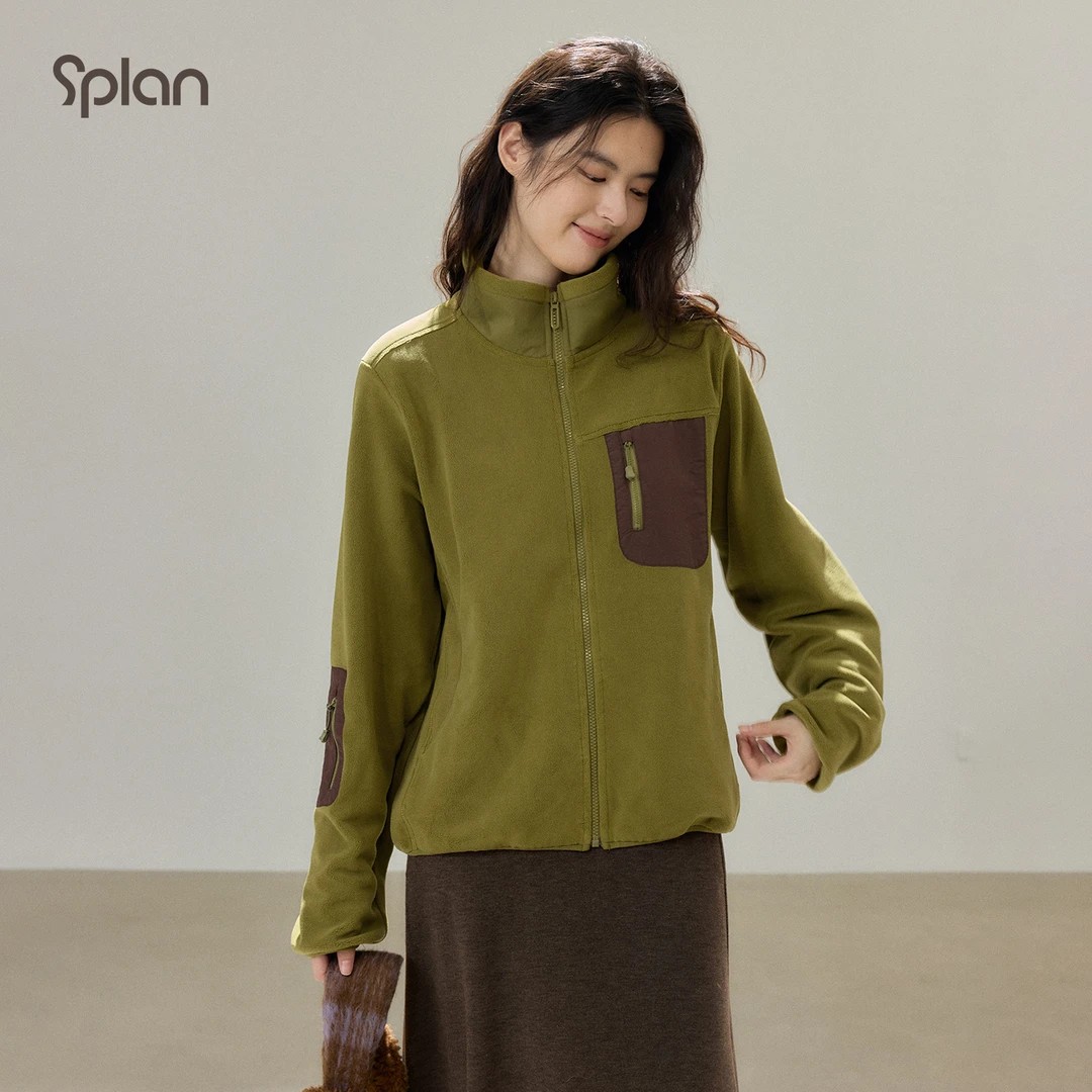 【秋冬新品】SPLAN 简约百搭休闲撞色拼接保暖薄绒运动外套25150