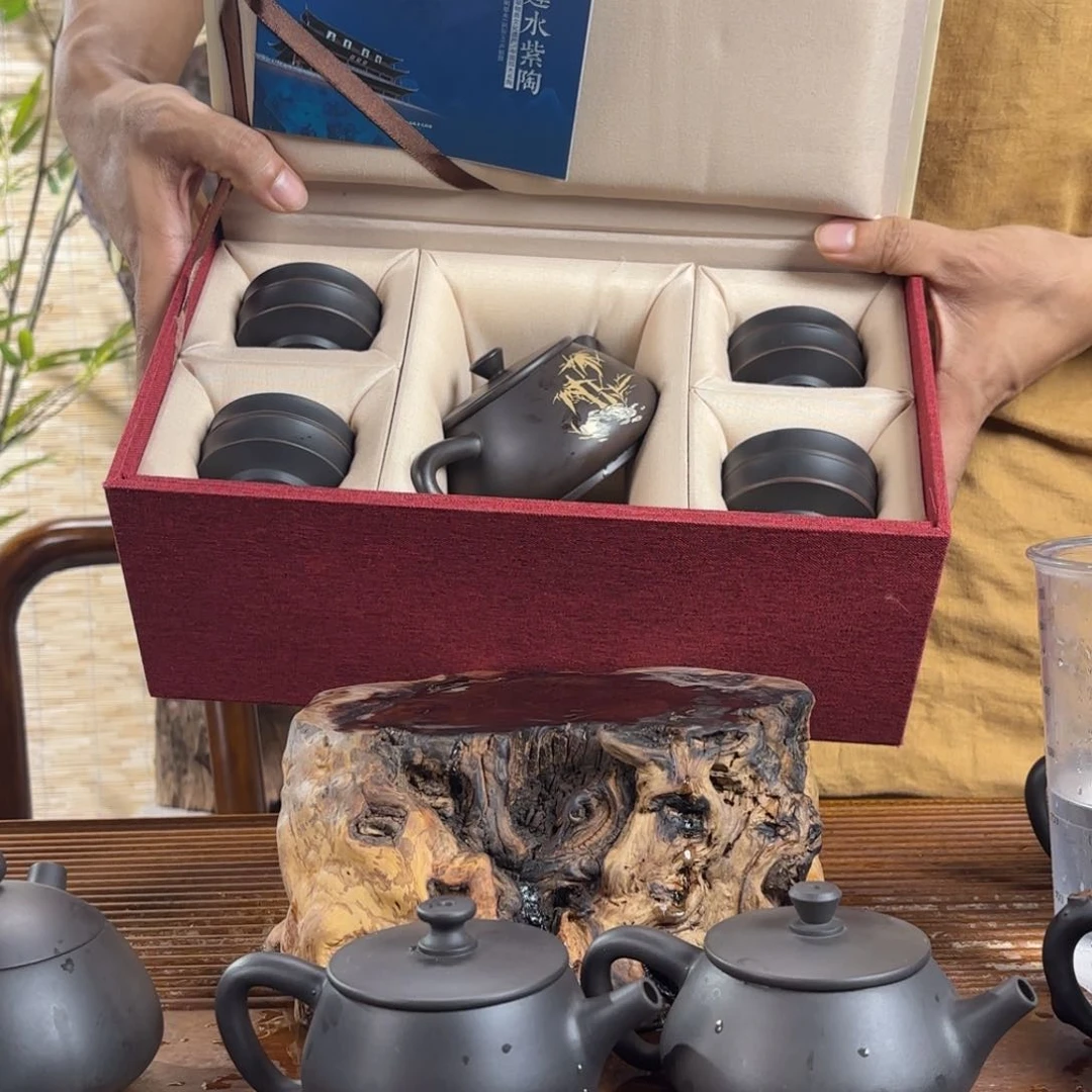 杯建水紫陶彩填壶套盒