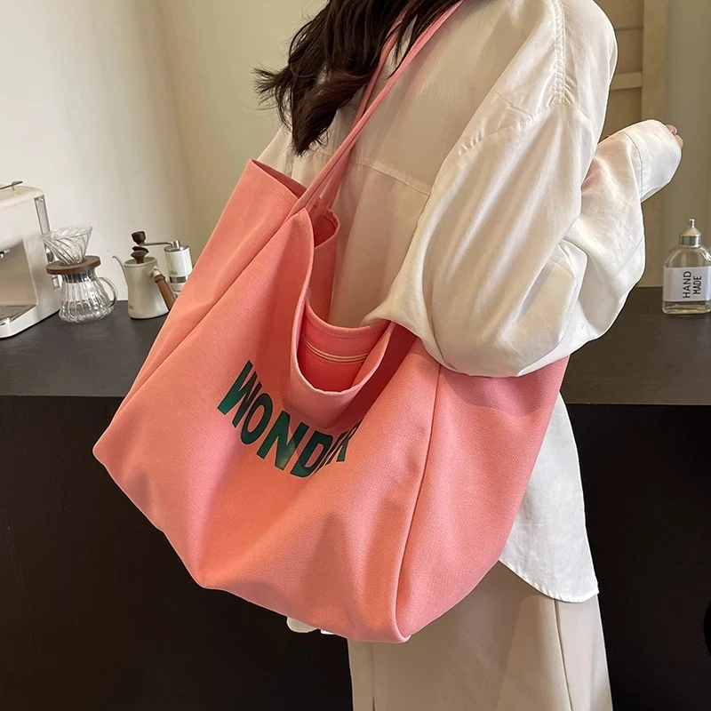 夏季新款潮甜美小清新单肩手提包大容量薄款帆布百搭学生购物袋潮