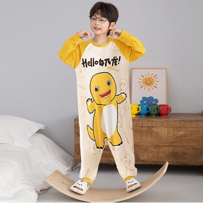 儿童连体睡衣男女童宝宝同款秋季薄款长袖纯棉中大童男孩防踢睡袋