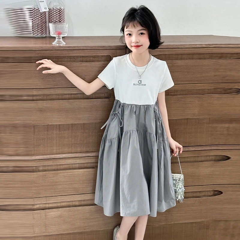 女童夏季中长款连衣裙2025新款儿童夏天洋气女孩短袖中大童裙子潮