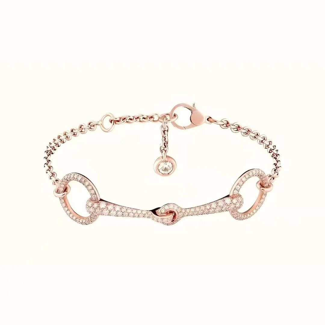 99新 Hermes/爱马仕 Filet d'or 系列 玫瑰金满钻手链