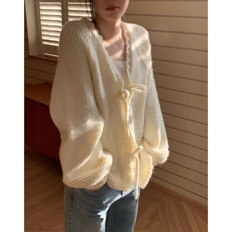 NICE PEOPLE直播 羊毛冰岛毛粗棒针手工感灯笼袖毛衣开衫护耳帽