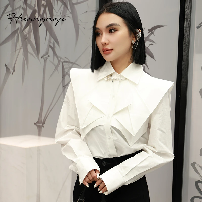 【妙妙精选】HUANGNAJI造型感小众时尚气质轻奢白色衬衫衬衣7208