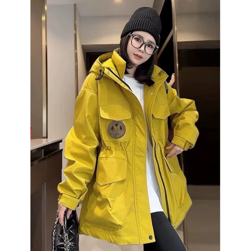 200-300斤时尚设计感冲锋衣春秋新款欧货休闲百搭中长款夹克外套