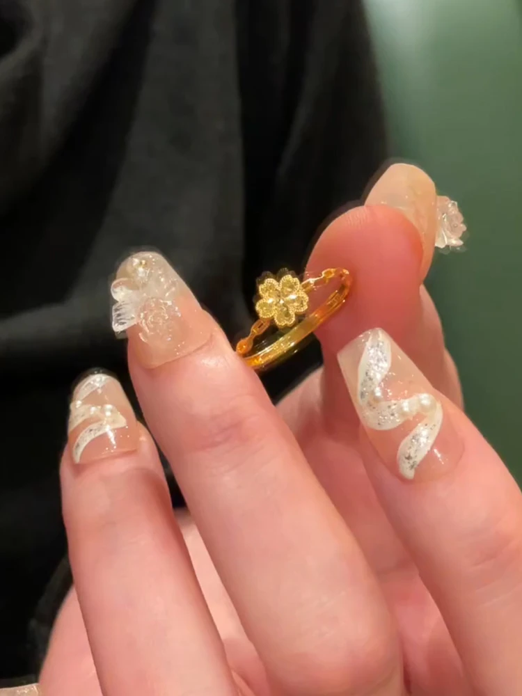 铜合金戒指 爆闪樱花碎冰冰戒指女新中式国风五叶小花朵食指礼物