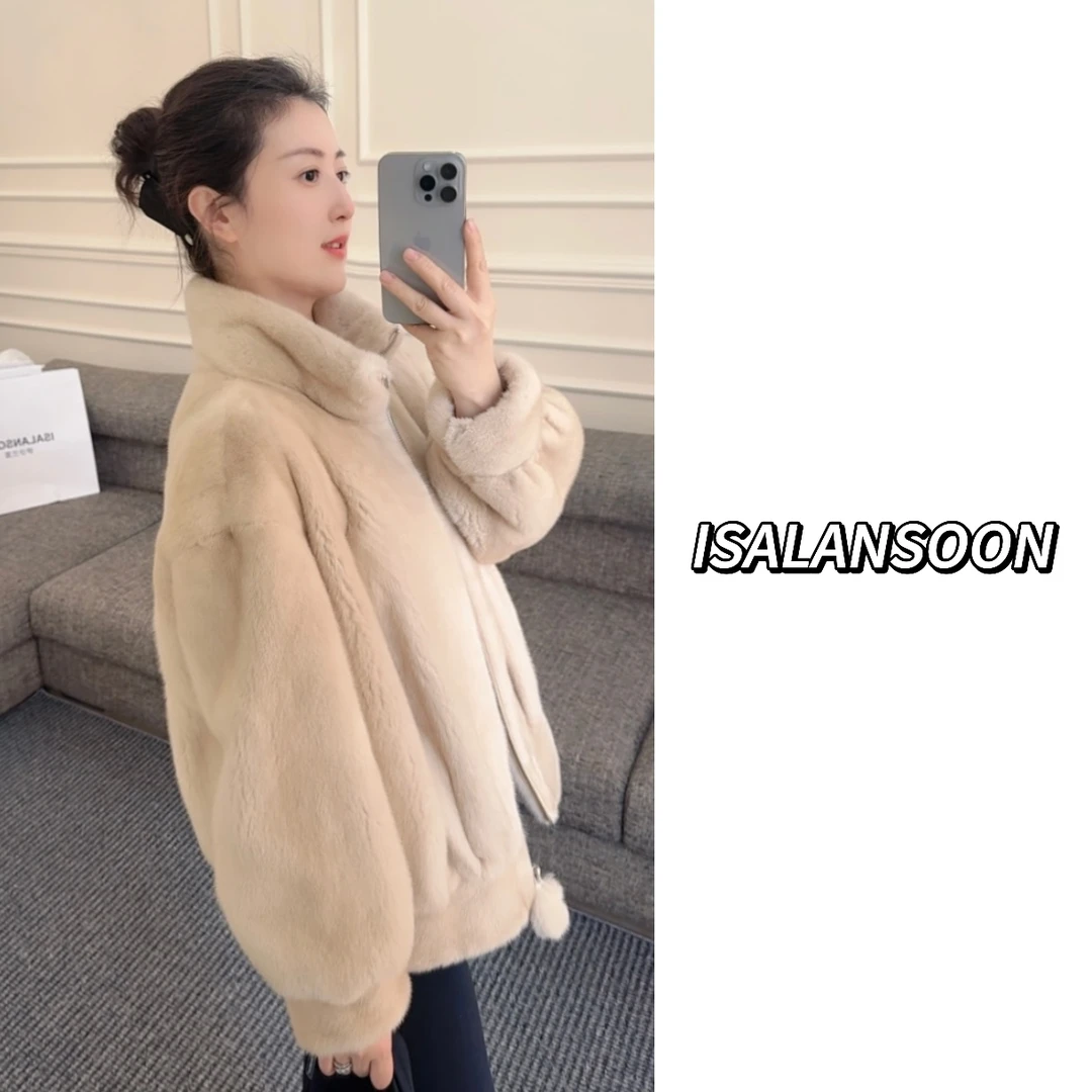 ISALANSOON FURS “茉伊莉” 进口紫标级拉链棒球服水貂外套女
