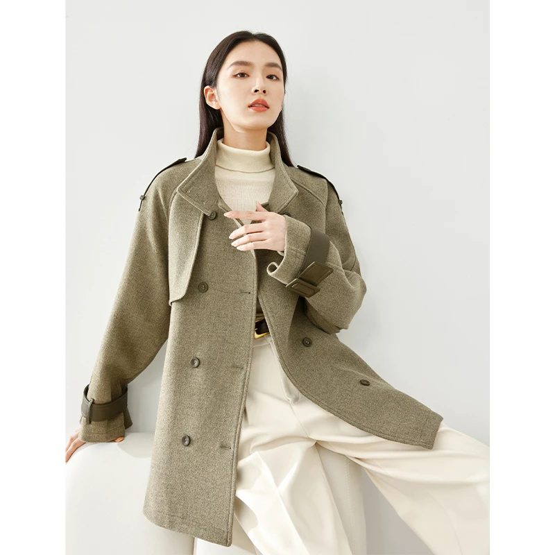 梵希蔓含绵羊毛大衣女秋冬保暖加厚翻领西装毛呢外套M5627/A0067