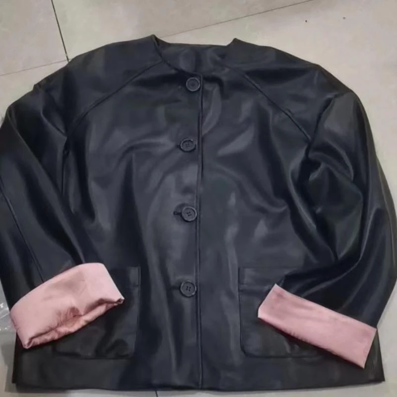 2025春季上新新中式风皮衣气质黑色时尚百搭外套女SS24002