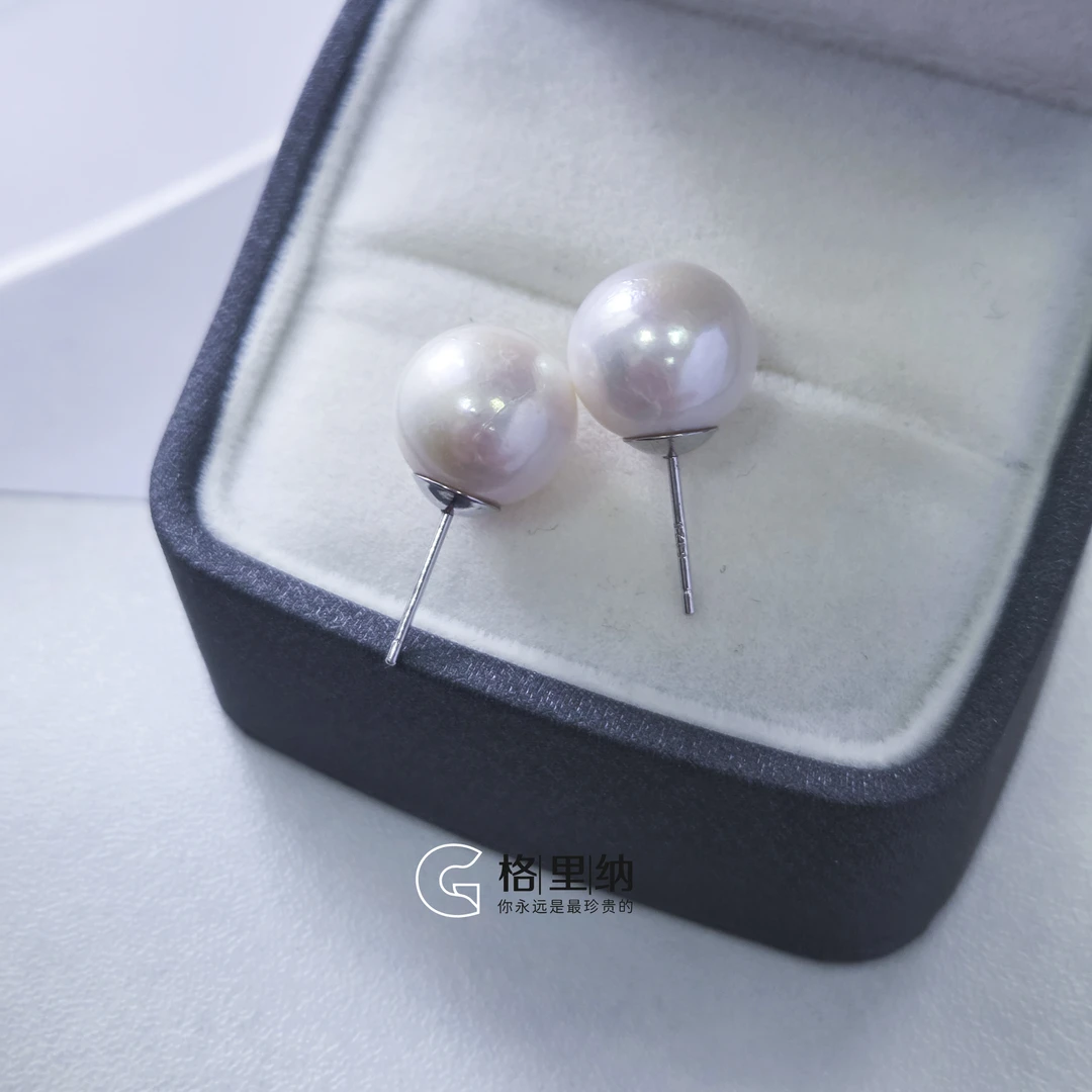 【珍珠购】天然淡水珍珠耳钉11-12mm S925银时尚百搭多样性发一