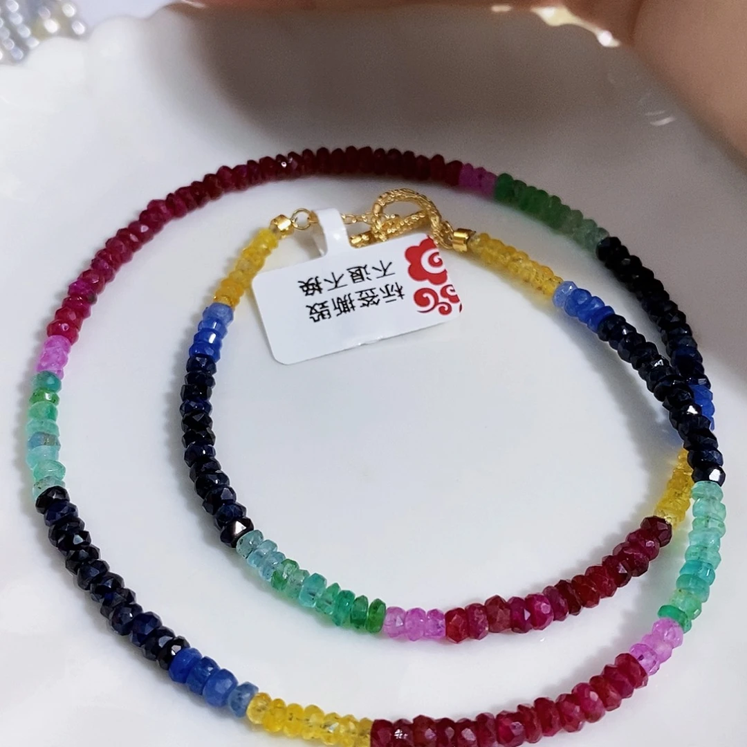 彩色蓝宝石颈饰未镶嵌多巴胺项链