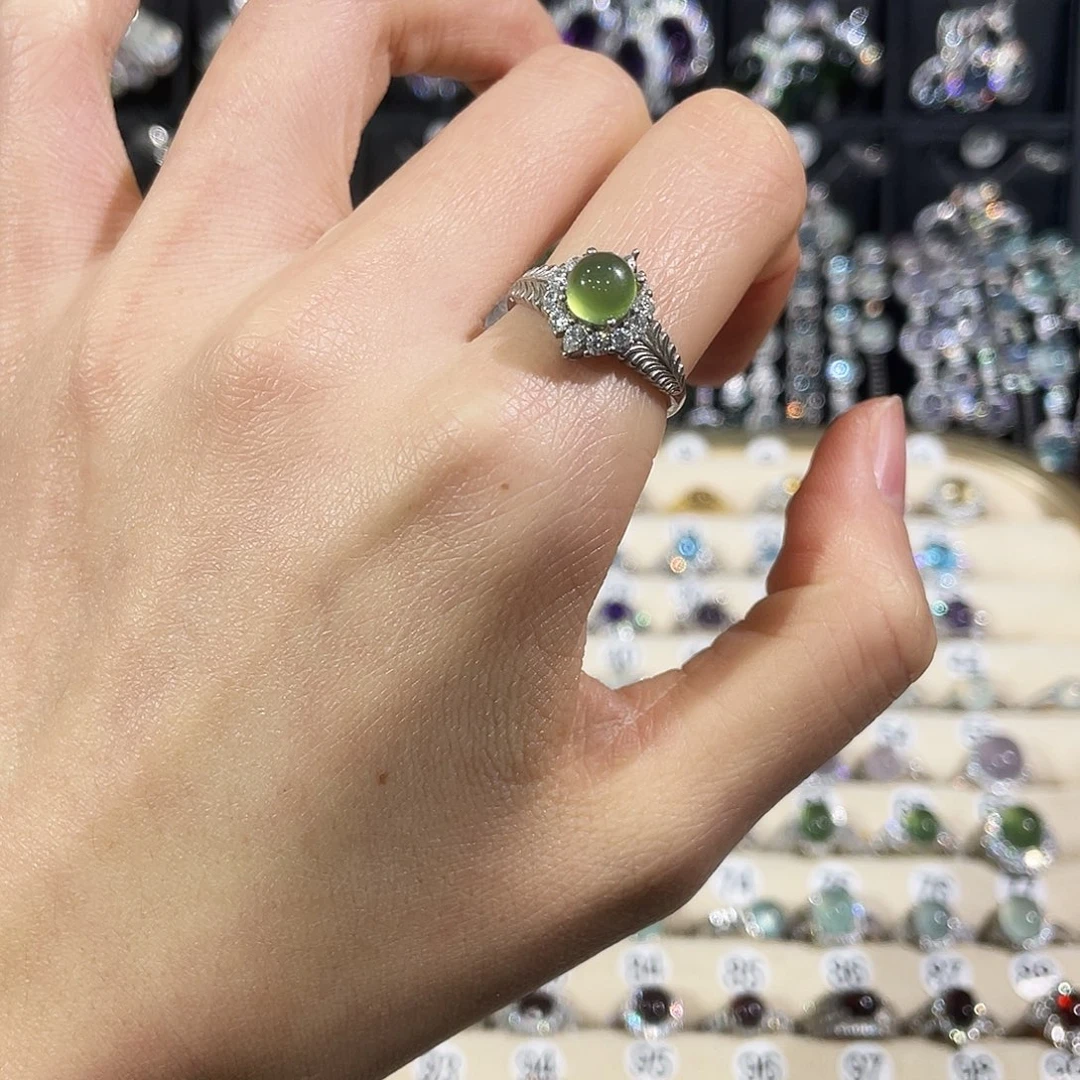 蛇纹石玉银S925镶嵌戒指戒指