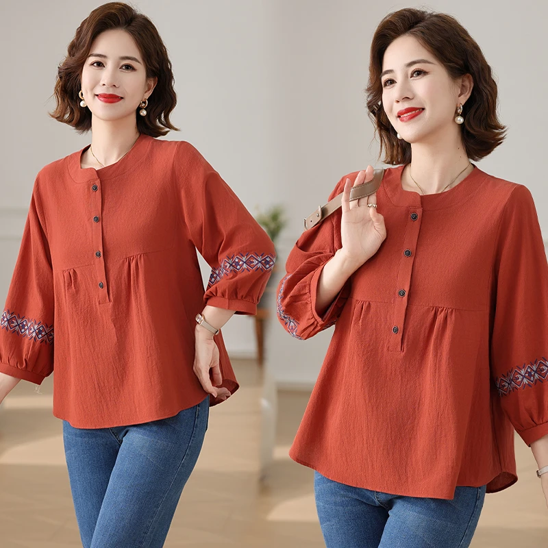 2025新款妈妈春夏装小衫贵夫人时尚t恤中老年阔太太洋气高贵上衣
