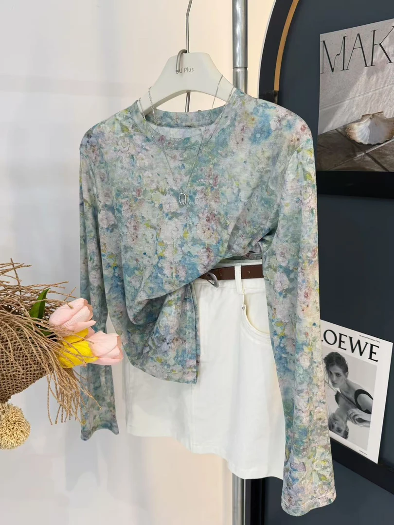 莫奈庄园/莱赛尔长袖圆领套头防晒衫女2025年夏季上衣