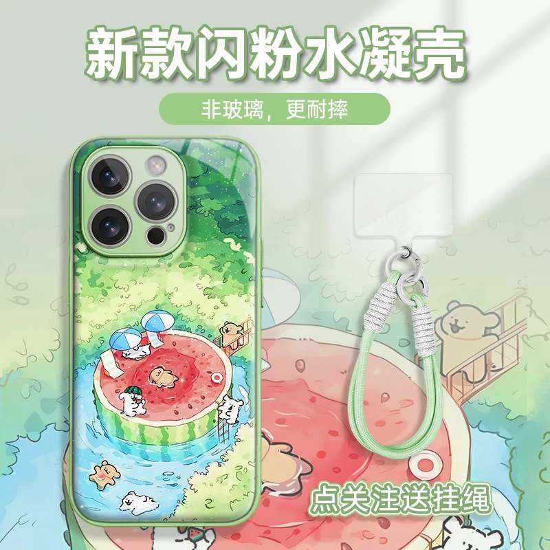 适用于苹果16华为OPPO小米VIVO高颜值创意LJ闪粉水凝手机壳AM0356