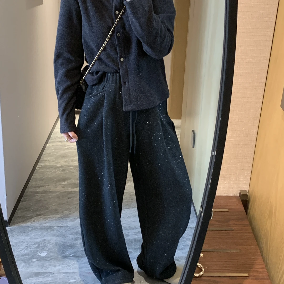 闪片加绒时尚宽松休闲裤韩版全腰松紧长裤百搭潮流秋冬季哈伦裤