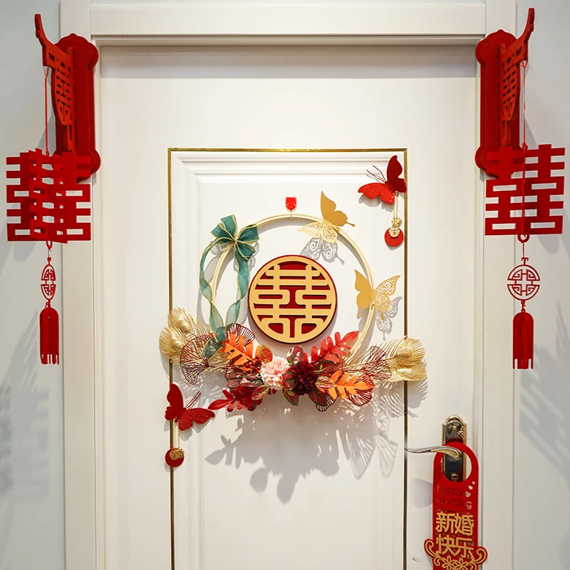 婚房门装饰品布置花环装饰结婚立体喜字挂饰卧室囍字婚庆用品大全