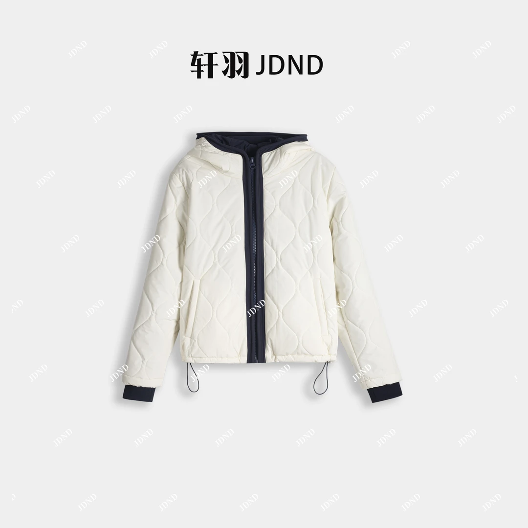 JDND轩羽【拼色棉服】羊毛刺绣连帽拼色减龄棉服外套XY25649