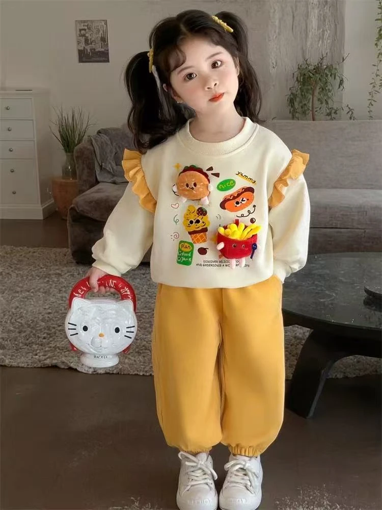 小童卫衣春秋套装炸街小女孩立体卡通两件套童趣女童好看衣服流行