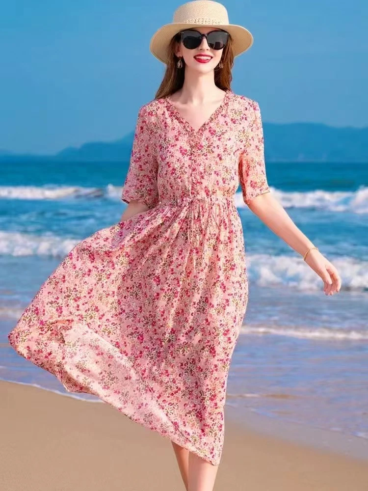 百分百桑蚕丝真丝连衣裙