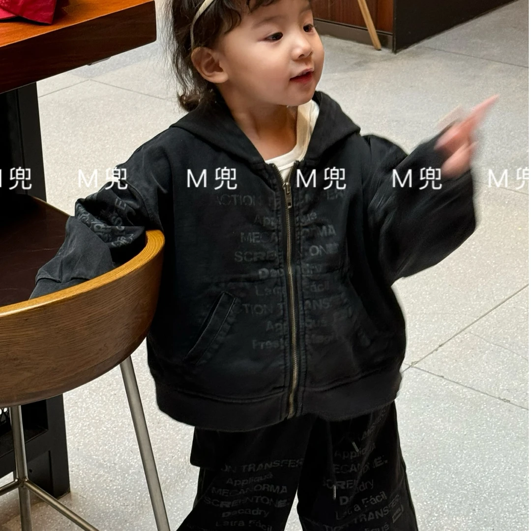Wulifafa 25年春季做旧字母印花设计款男女同款儿童套装