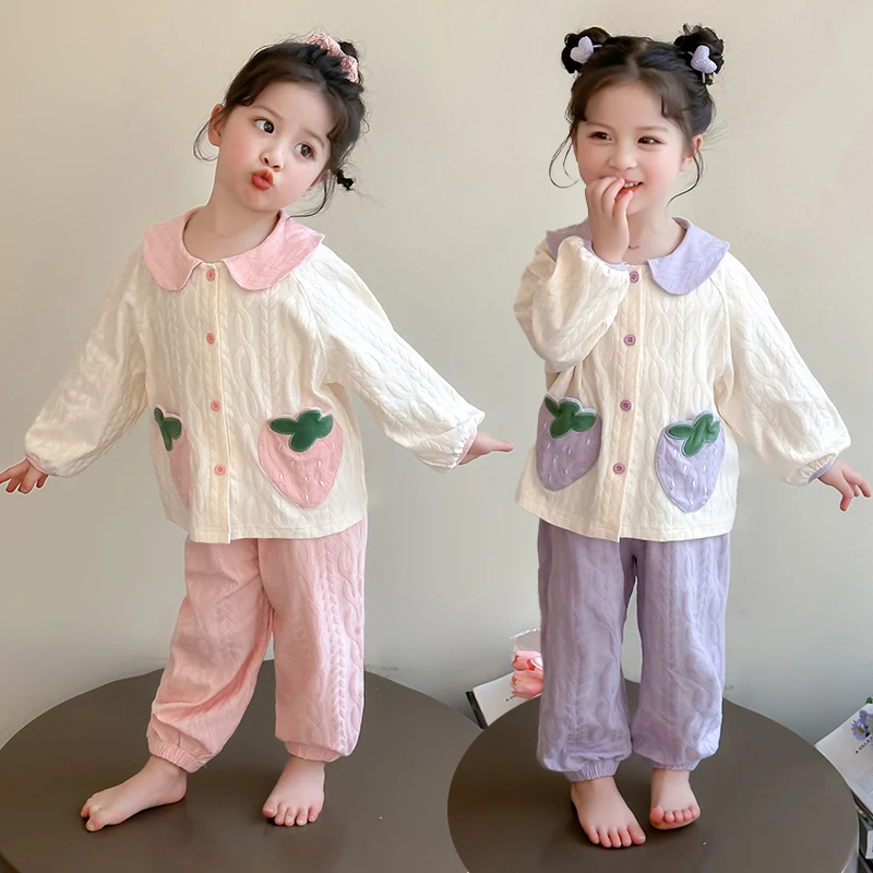 儿童娃娃领睡衣长袖女童夏季春秋款纯棉女孩女宝宝透气家居服套装