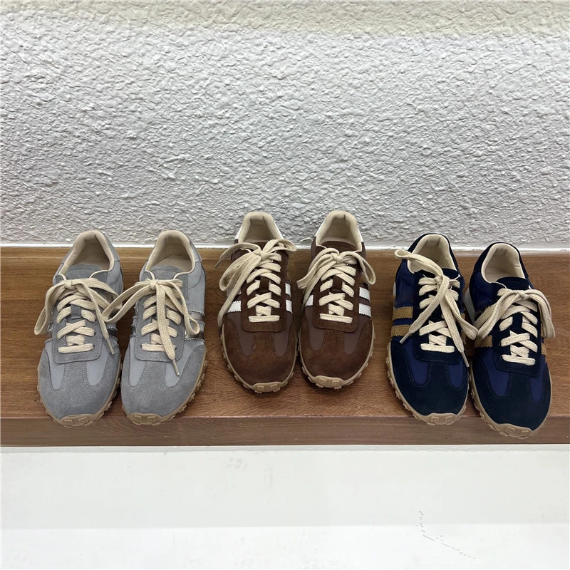 三杠德训鞋女厚底休闲单鞋2025秋冬新款韩版百搭拼色阿甘鞋子透气