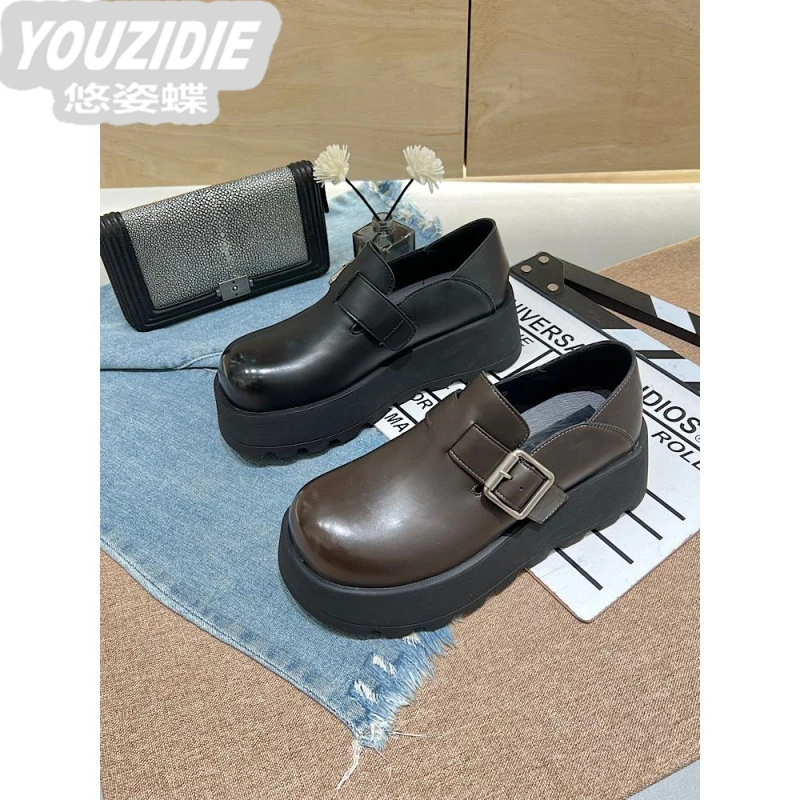 欧货春季新款英伦风大头勃肯鞋女2025气质单鞋一脚蹬平底小皮鞋潮