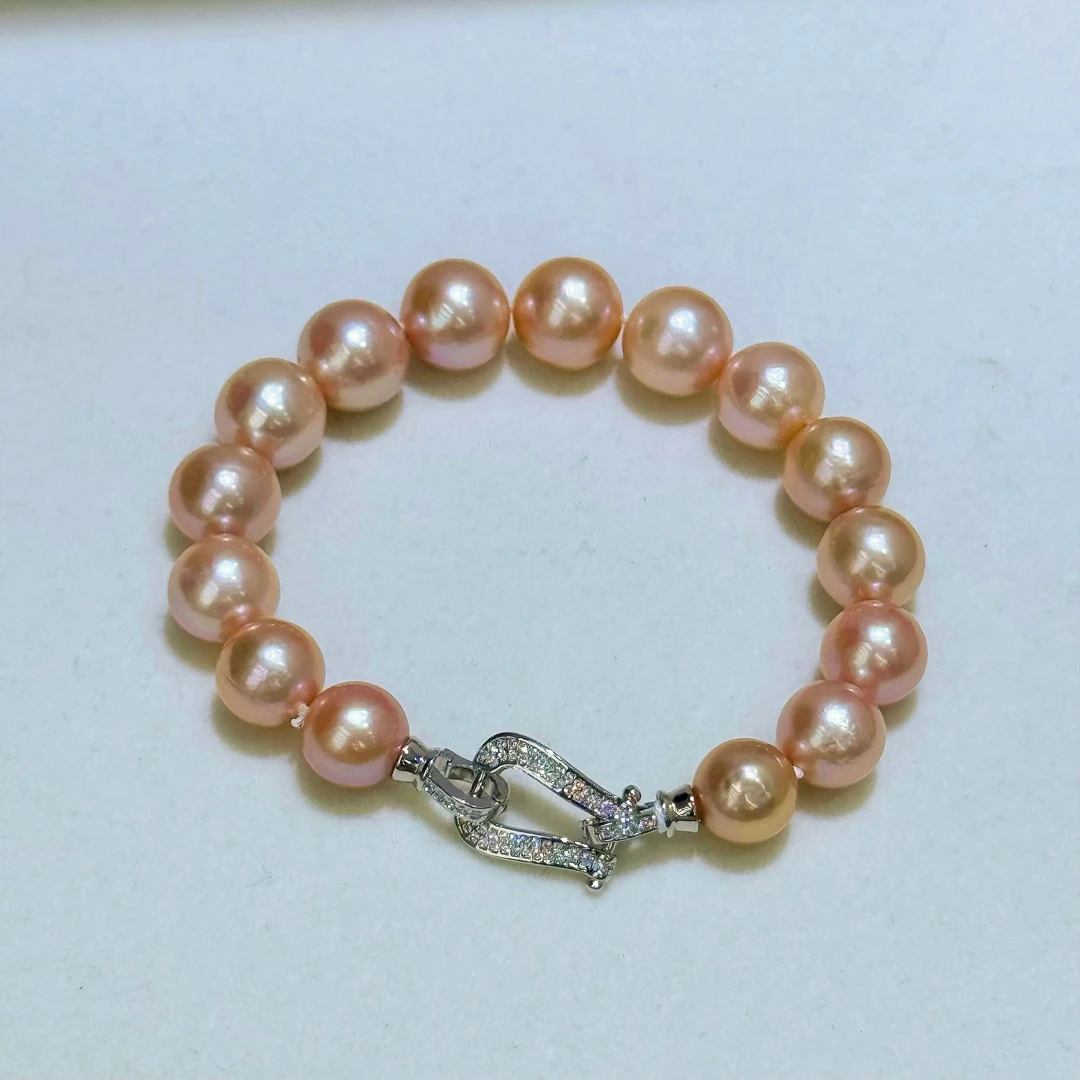 【绎世珠宝】日出手链 中国红珍珠天然色马蹄扣百搭款手链9-11mm