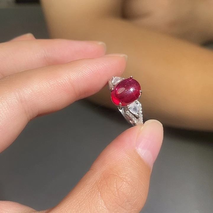纯铜石英石红戒指