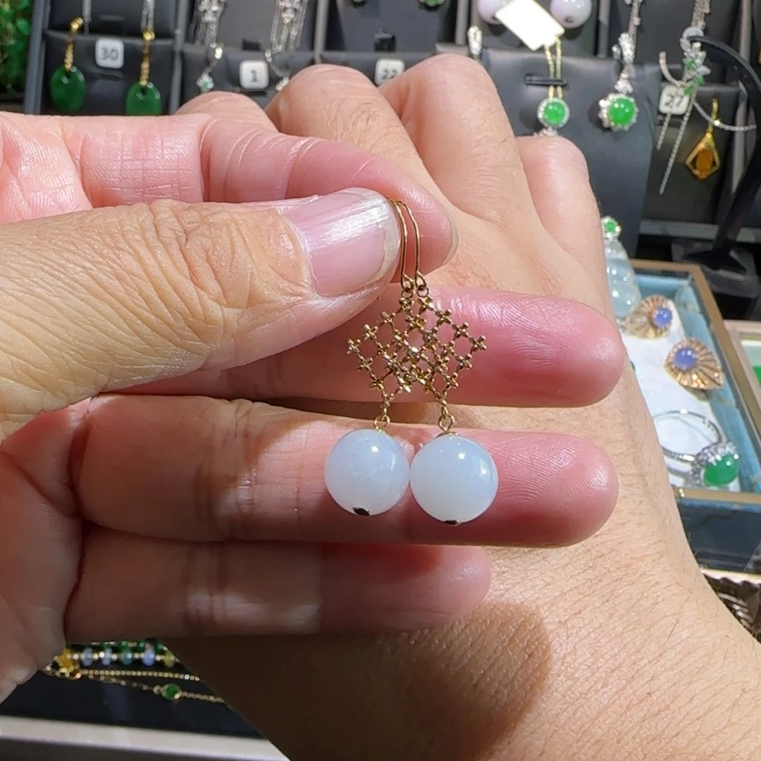 翡翠18K金镶嵌颈饰耳钩