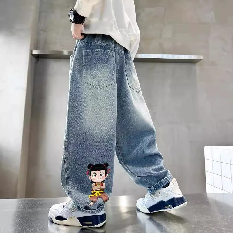 哪吒男童牛仔裤春秋2025新款儿童春装裤子时髦帅气中大童休闲长裤