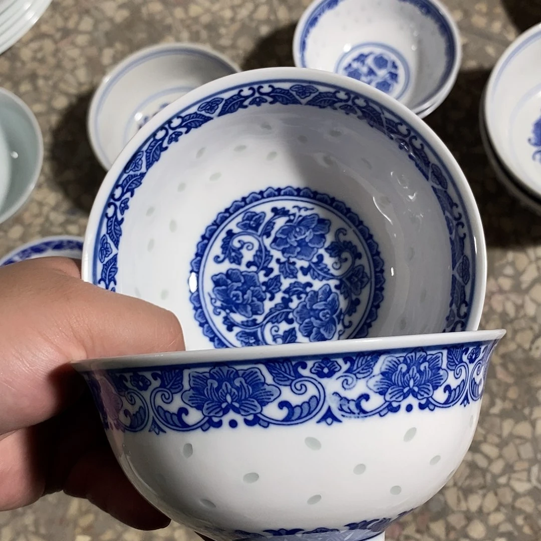 摆件5.5寸高温玲珑瓷碗2支